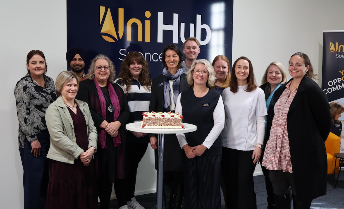 Group photo of attendes of the UniHub Spencer 5 year anniversary celebrations.